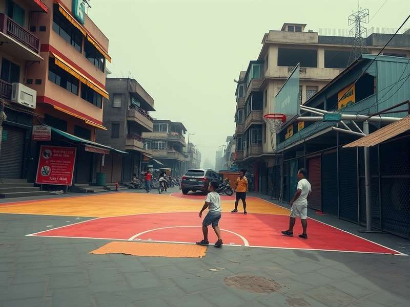 Slum Court Prodigy game banner showing street basketball court in Mumbai slums